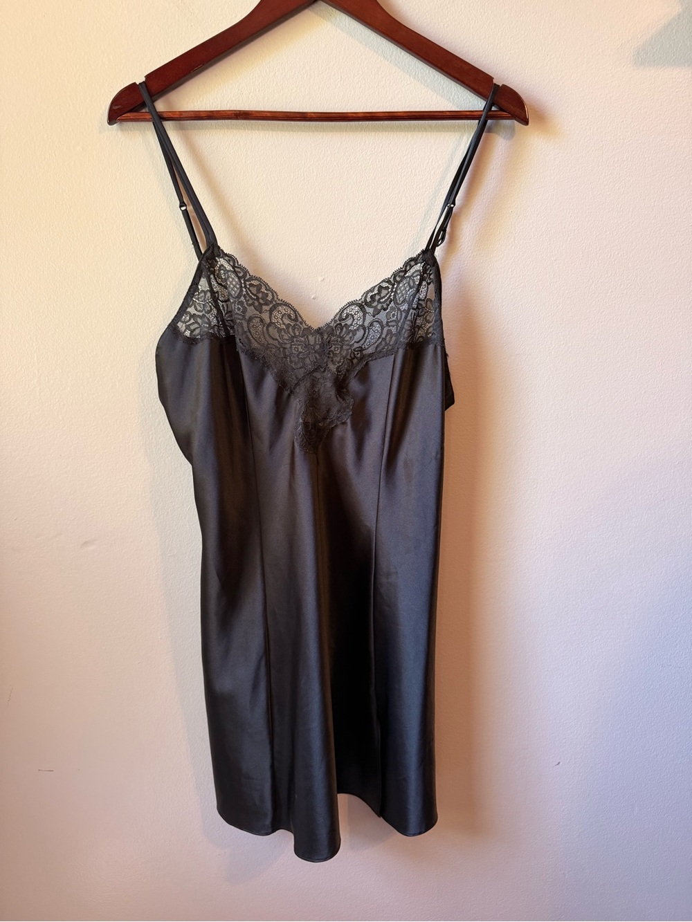 Victoria’s Secret black Lace Trim Satin Slip Dress